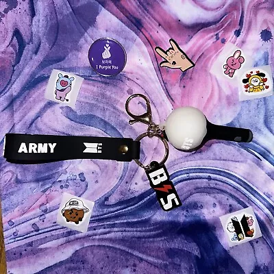 BTS K-Pop Fans Gift Set Bag Army Bomb Keychain Jung Kook Borahae Pins & Stickers • $9.99