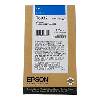 Genuine Epson T6032 Cyan Ink 220ml For Stylus Pro 7800/9800/7880/9880 Exp.08/23 • $23.74