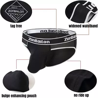 Mens Black Briefs Low Rise Bulge Enhancing Pouch Tagless Bamboo Underwear M-3XL • $19.94