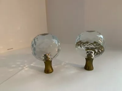 Vintage (2) Crystal Ball Multi- Faceted Lamp Finials Brass Base • $19.99