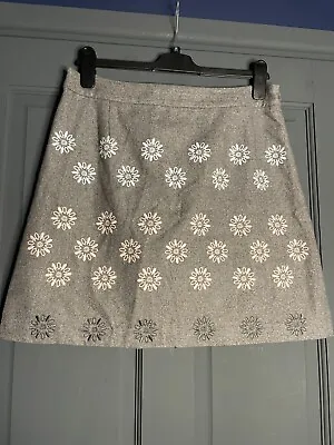 Laura Ashley Size 12 Grey Pink Blue Floral Embroidered Skirt Size 12 Lined • £4.99