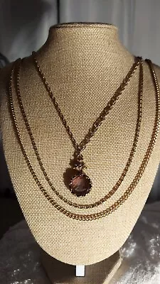 Vintage GOLDETTE Intaglio Amethyst Carved Glass Cameo Layered Necklace • $30