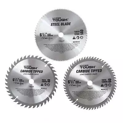 Hyper Tough 3 Piece Of 6.5 Inch Circular Saw Blades 40T 60T 140T Steel Material • $16.33