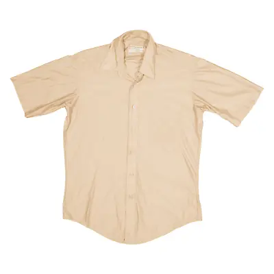 PERMA-PRESS Plain Shirt Beige Nylon Short Sleeve Mens M • £12.99