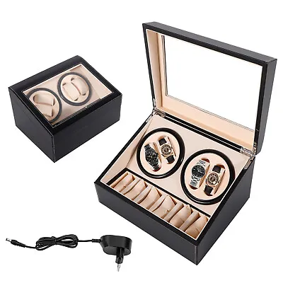 4+6 Auto Rotation Leather Wood Watch Winder Storage Box Display Case Brown/Black • $59.99