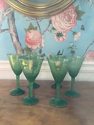 Set (6) Italian Murano Pulegoso Green Goblet Glasses • $75