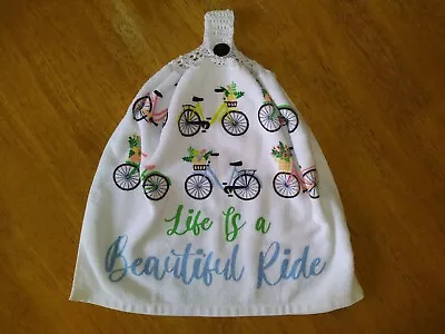 Crochet Button Top Terry Hand Tea Towel Double Thickness Bicycles Free Postage • $15.50