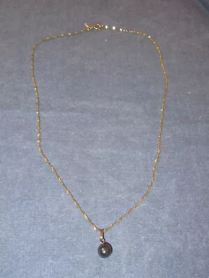 Vintage MONET Necklace Gold Tone With Black/Gray Faux Pearl/Bead Pendant - 18 In • $7