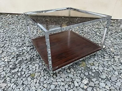 Mid Century Merrow Associates Rosewood Chrome & Glass Coffee Table Free Delivery • £395