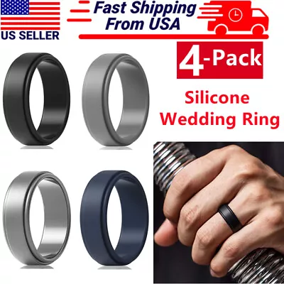 4 Pack Silicone Wedding Engagement Ring Men Women Rubber Band Gym Sports US • $4.45