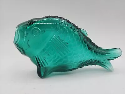 VTG Green Glass Standing Fish Bottle Figurine Embossed • $29.99