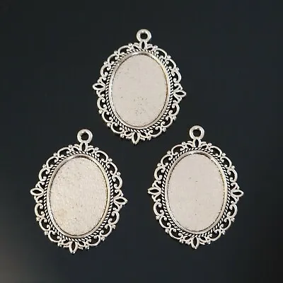 £4.99 • Buy 20 Silver Oval Cabochon Cameo Settings Charms Pendants Tray 25mm X 18mm TSC100
