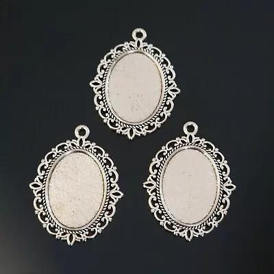 20 Silver Oval Cabochon Cameo Settings Charms Pendants Tray 25mm X 18mm TSC100 • £4.94