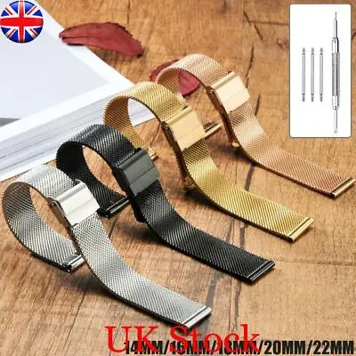 Metal Watch Strap Band Fashion Stainless Steel Thin Mesh Belt 14/16/18/20/22mm • £6.99