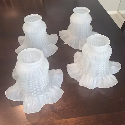 4 Vintage Frosted Glass Light Shade Globes Ceiling Fan Ruffled -2 1/8  Filter • $13.60