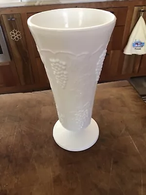 Vintage Indiana Glass Colony Harvest Grape White Milk Glass Footed Vase • $10