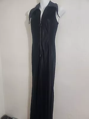 Vintage 1970's Jumpsuit Black Slinky Disco Super Bells Sm-med Zipper Front • $69.99