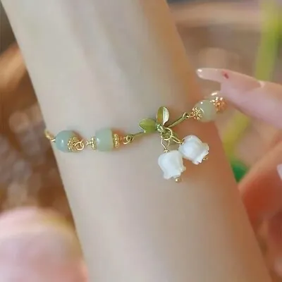 Pendant Bracelet Green Beaded Flower Lily Of The Valley Women Exquisite Vintage • $12.98