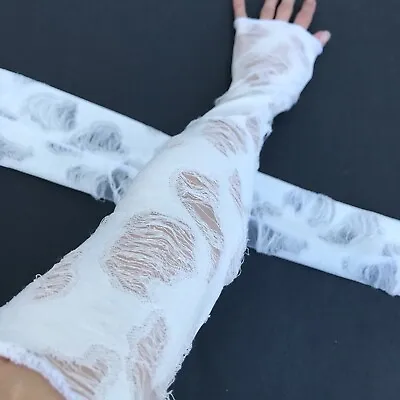 White Mummy Ripped Gloves Sheer Gauze Arm Wraps Warmers Ghost Costume Covers Psy • $29