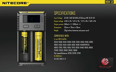 Nitecore I2 Battery Charger 3.6V 3.7V Lithium IMR Rechargeable Batteries Charger • £23.49