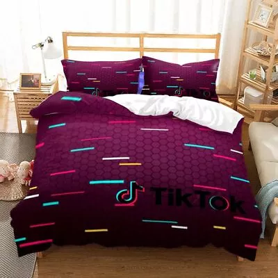 Tiktok Pattern Duvet Cover With Pillowcase Comfortable Bedding King Queen Size • £18.28