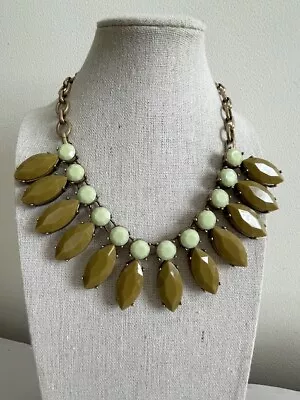 J Crew Olive Green Stone And Gold Tone Statement Necklace Collar Chunky • $17.90