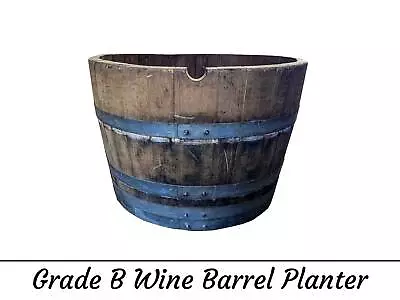 Oak Wine Barrel Planter - Solid Oak And Galvanised Steel - Different Sizes • £84.99