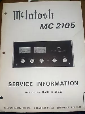 McIntosh MC-2105 Service Manual Pre-Amplifier Original 10M01 26M07 • $29.99