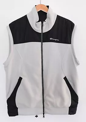 Champion Cream Black Gilet Mens Large Vintage Fleece Body Warmer Retro 90s Y2K • £19.95