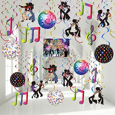 Dianelhall 53 Pieces Disco Party Decor Shining Disco Ball Sign 70s Party Swirls • £15.28
