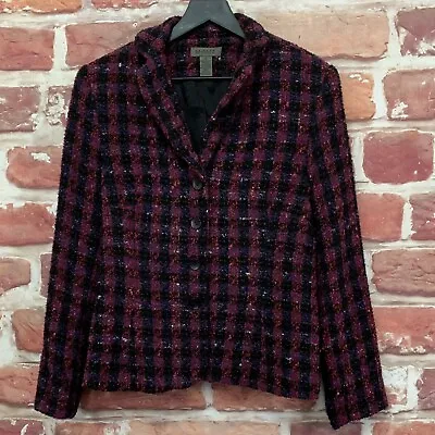 Vintage John Paul Richard Jacket Womens Size 10 Multicolor Plaid Boucle Blazer • $33.99