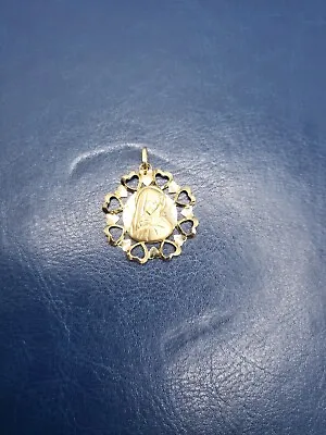 18ct Gold Mary's Face Pendant 750 Hallmark ( Mother Of Jesus) • £220