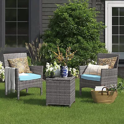 3 Pieces Outdoor Patio Chair Set Furniture Seat Cushion With Glass Table Aqua • $169.95