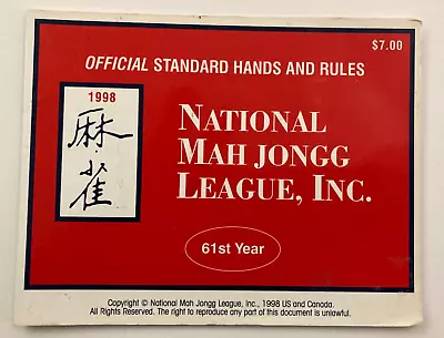 1998 National Mah Jongg League NMJL Official Standard Hands And Rules Card Large • $14