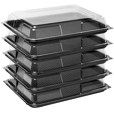 £28 • Buy 5 X Black Medium Rectangular Sandwich Platters + Clear Lids Cakes Buffets Party