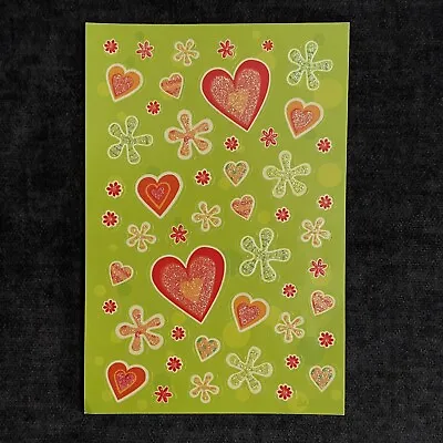 Vintage Glitter Hearts & Flowers Stickers 1 Sheet Retro Groovy Flower Power • $3