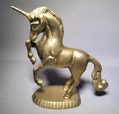 Vintage Solid Brass Metal Unicorn Figurine Statue Magical Fantasy Horse Rearing • £12.90