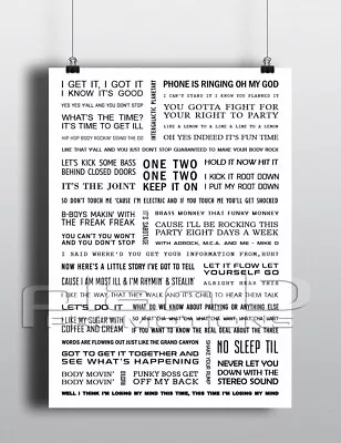 Beastie Boys Song Lyrics Poster A4 - White • $20