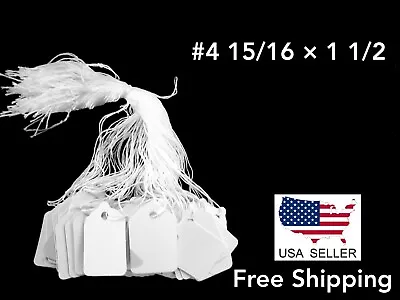 1000 Blank White Merchandise Price Tags With Strings #4  15/16 X 1 1/2 • $17.99