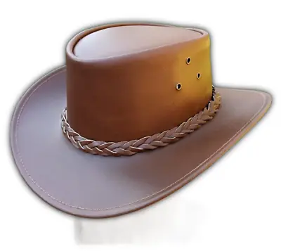 £14.99 • Buy Western Australian Style 100% Split Leather Tan Brown Hat Cowboy Bush Hat Uk