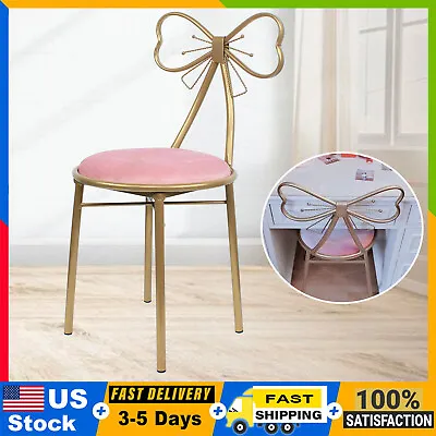 Vanity Makeup Stool Seat Pink Velvet Chair W/Backrest Bedroom Butterfly Stool • $49