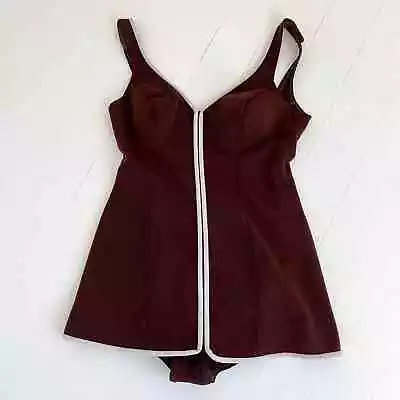 VTG 60s-70’s Cole Of California Brown & White Trim Swimsuit - Sz LG • $50