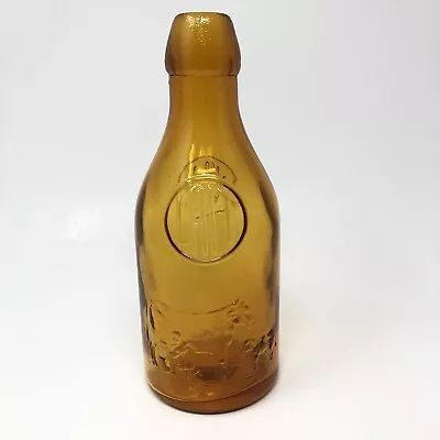 Vintage Glass MILK Bottle LAIT Made In Italy Amber Embossed Cows NO STOPPER • $11.99