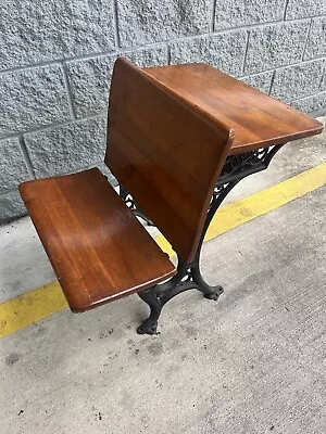 VINTAGE ECLIPSE-T. KUNDTZ Child School Desk Folding Chair Seat Cast Iron & Wood • $250