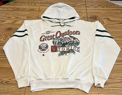 Wyoming VTG 90s Hoodie Sweatshirt “The Great Outdoors” Big Horn Mountains Gray  • $17.99