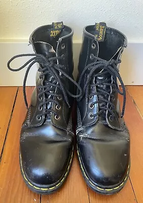 Vintage 90s Dr. Martens Doc 1460 8 Eye Boots Black Leather UK Size 10 England • $59.99