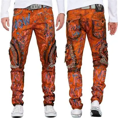 Cipo & Baxx Men's Jeans Slim-Fit Biker Cargo Design Orange Splatter Details Dope • $142.81