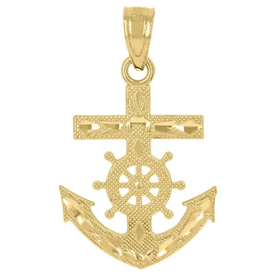 10K Yellow Gold Textured Ship Anchor Charm Pendant For Mens 0.9g • $104