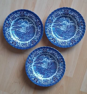 Set Of 3 Hostess Tableware Olde Country Castles Blue & White Bowls 23 Cm • £12