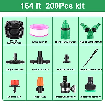 Garden Drip Irrigation Kit 50m 200PCs Greenhouse Micro Automatic Drip Irrigatio • £24.99